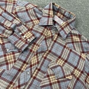 Vtg H Bar C Ranchwear Western Plaid Pearl Snap Shirt Made In Usa 15.5x34 Cowboy
